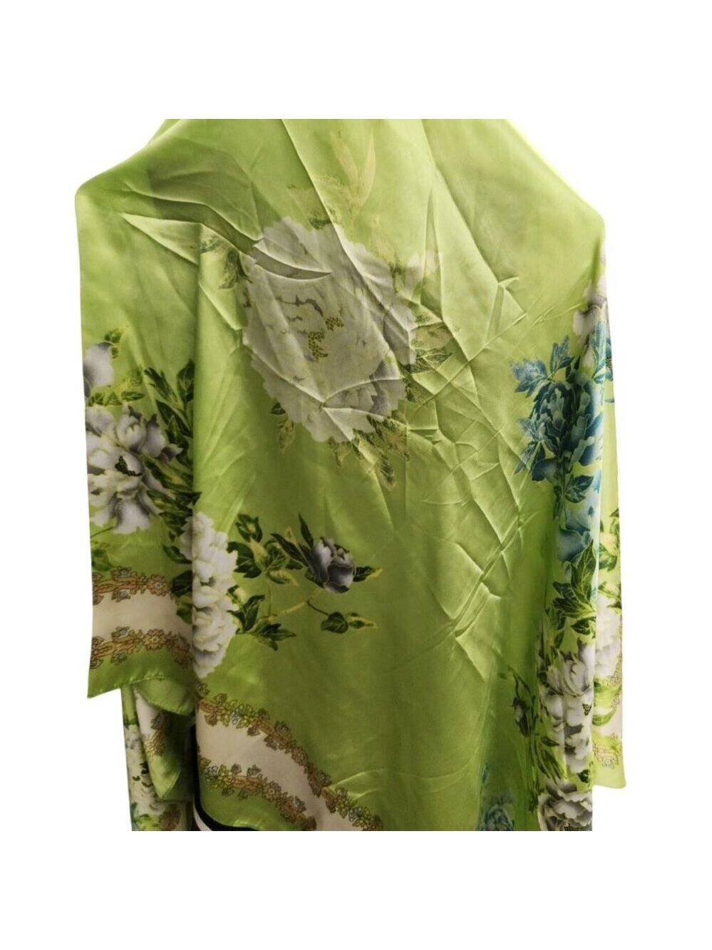 Green Floral Satin Scarf Lightweight Shawl Wrap Elegant Summer Accessory - Picture 11 of 12
